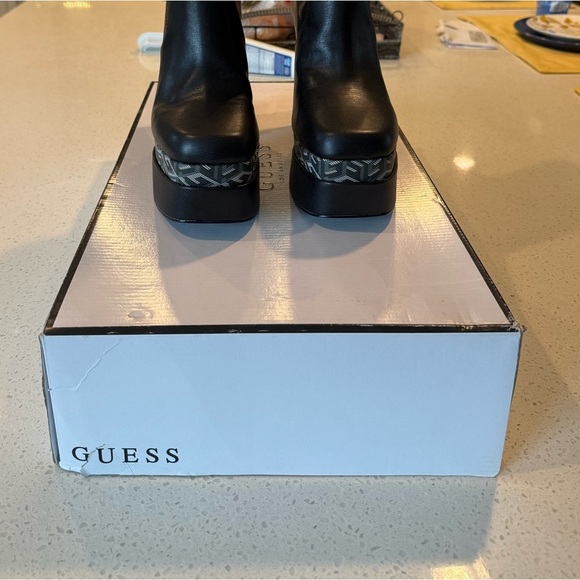 GUESS Caballa Black Platform Block Heel Stretch Upper Boots Size 10 NEW - Picture 13 of 16